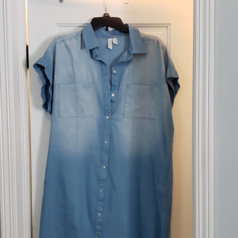 Denim knee length button down dress